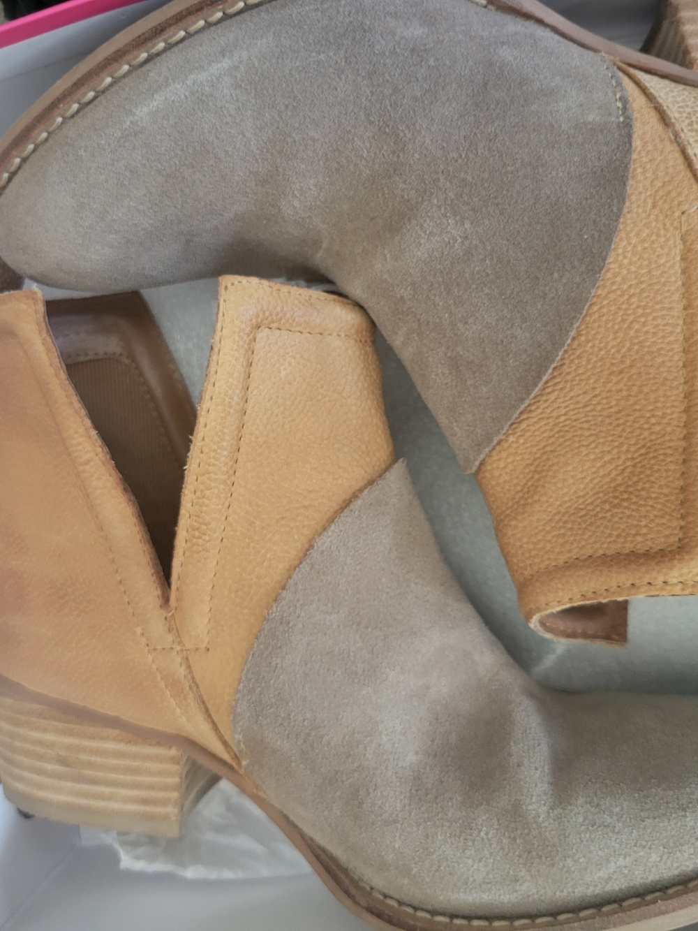 Vince Camuto Two-Tone Suede & Leather Ankle Boots - Taupe and Tan